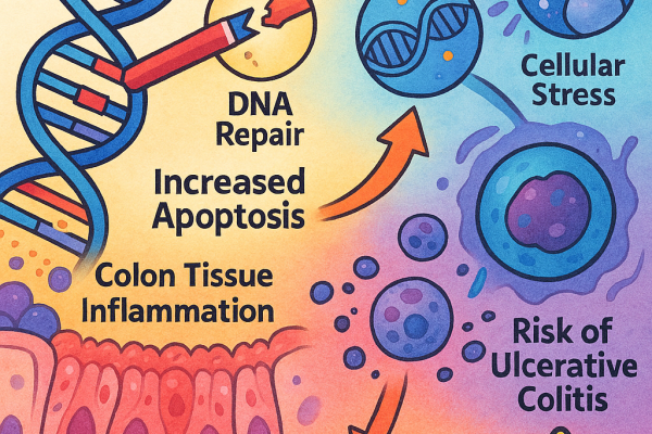A colorful scientific illustration representing the role of functional polymorphisms in XRCC-1 and A